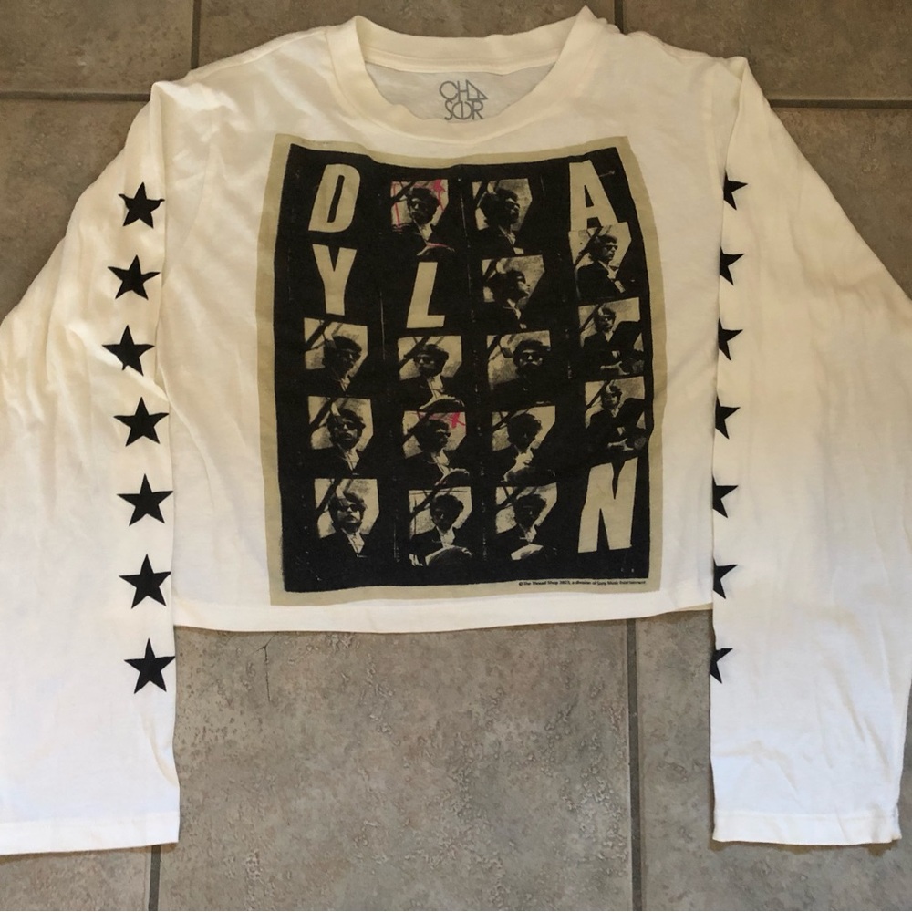 Bob Dylan Graphic Cropped Long Sleeved “Dylan” Tee Shirt